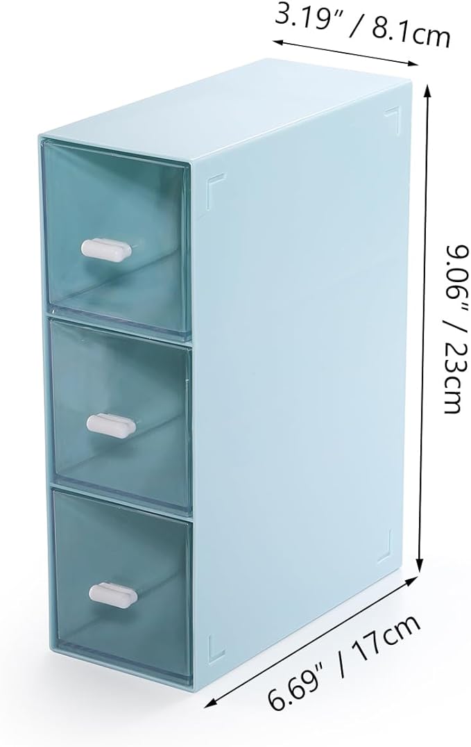 Desktop Drawers, Desk Organizer with 3 Drawers, Stackable Plastic Storage Box for Home Collection, Cosmetics, Office Supplies (1 Tall Layer, Blue)