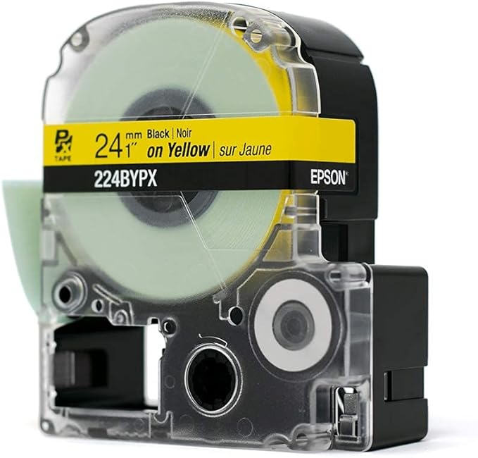 Epson LABELWORKS 224BYPX Genuine PET (Polyester) Tape Cartridge - Black on Yellow Industrial Label Maker Tape - 1" (24MM) Wide, 30 ft