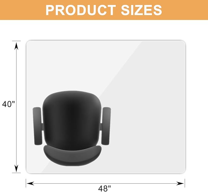 Azadx Tempered Glass Chair Mat for Carpet 40" x 48" Heavy Duty Office Chair Mat for Carpets 1/5" Thick for Carpeted Floor/Hard Floor Easy Glide Carpet Protector with Round Corner and Polished Edge