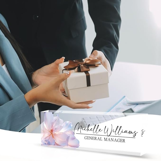 Desk Name Plate Personalized Name Plate for Desk, Office Desk Decor, 3D Style Personalized Plaque Name Plates for Desks Custom Appreciation Gifts for Boss Lady Employee Coworkers (Peach Flowers)