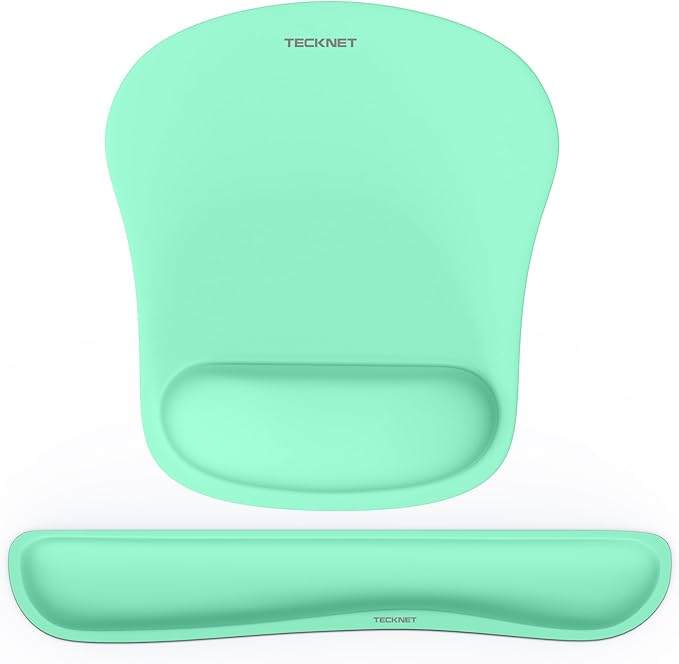 TECKNET Keyboard Wrist Rest and Mouse Pad with Wrist Support, Memory Foam Set for Computer/Laptop/Mac, Lightweight for Easy Typing & Pain Relief Ergonomic Mousepad (LT.Green)
