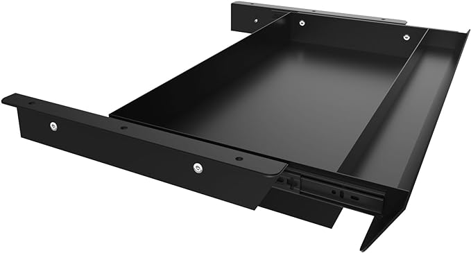 Large Under Desk Mounted Sliding Drawer with Pencil Tray and 60 Degree Tilt Panel to Pull Out, 22'' Long & 13'' deep Large Storage Organizer for Sit Stand Workstation