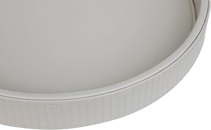 HofferRuffer Round Decorative Tray, Faux Leather Vanity Tray Decor, Decorative Catchall for Perfume, Bathroom Valet, Nightstand or Dresser, 12 x 12 x 1.6 inches (Grey Stripe)