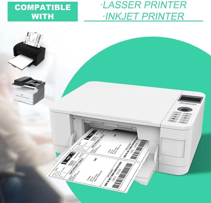 PAPRMA Half Sheet 8.5x5.5inch Shipping Mailing Label 1000 Counts, 2 Labels Per Sheet 8.5 x 11 for Laser & Inkjet Printer, Permanent Adhesive Label Square Corner (500 Sheets)