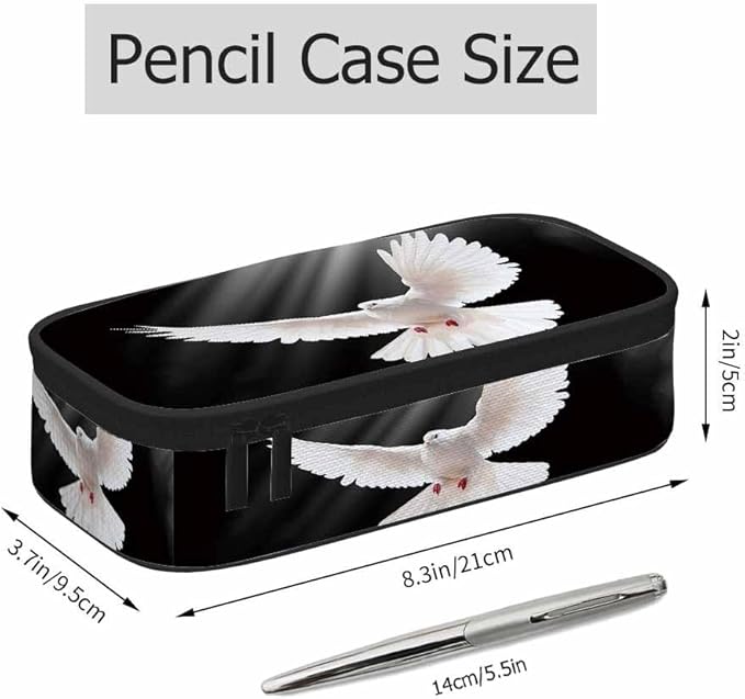 White Dove Pencil Bag Peace Love Sunshine Black Big Capacity Pencil Case Pencil Pouch Pen Bag School Students Boy Girl