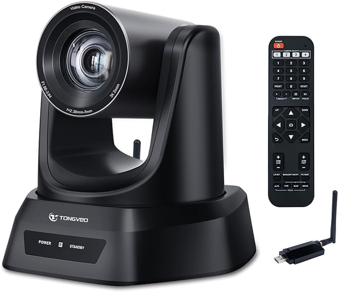 TONGVEO Wireless Conference Room Webcam, Church Live Streaming 20X USB 1080P 60fps PTZ Camera for Worship Services Online Conference, Works with Zoom, Skype OBS Easy to Set Up