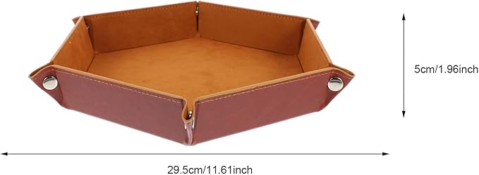 PU Leather Folding Valet Tray Small Jewelry Catchall Organizer for Desktop Storage Brown Compact Desk Tray for Home Office and Bedroom Sundries Management