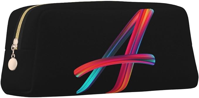 Cute Initial Pencil Case for Kids Simple Leather Pencil Pouch for Boys Girls Letter Design Pencil Box Pen Bag Pencil Pouch Office Stationery Organizer, Rainbow Letter A
