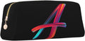 Cute Initial Pencil Case for Kids Simple Leather Pencil Pouch for Boys Girls Letter Design Pencil Box Pen Bag Pencil Pouch Office Stationery Organizer, Rainbow Letter A
