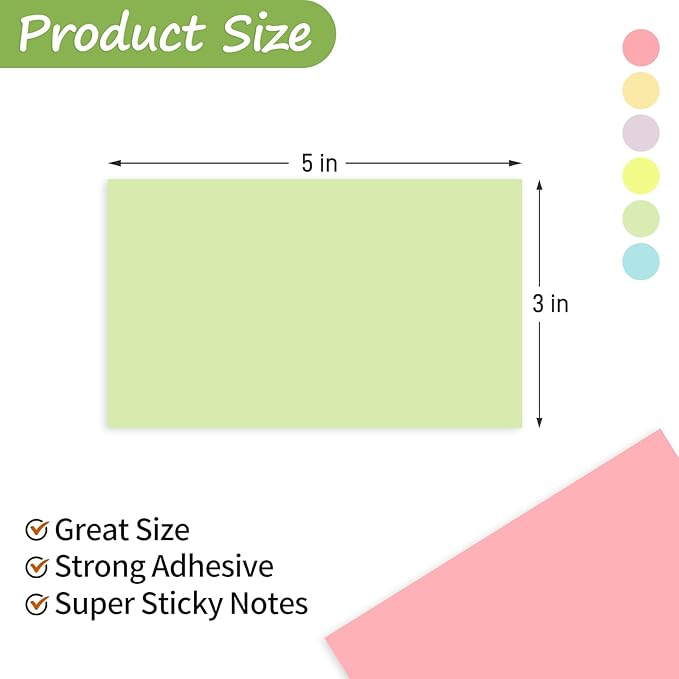 960 Sheets 3x5 Inches Large Sticky Notes,Self-Stick Post Stickies Colorful Super Sticking Power Memo Pads for Teacher Supply,School and Office