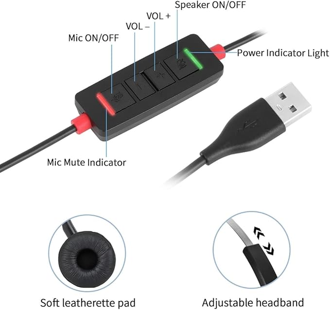 USB Headset with Microphone for PC Laptop Computer Headphone Noise Cancelling Mic for Home Office Online Class Teams Zoom
