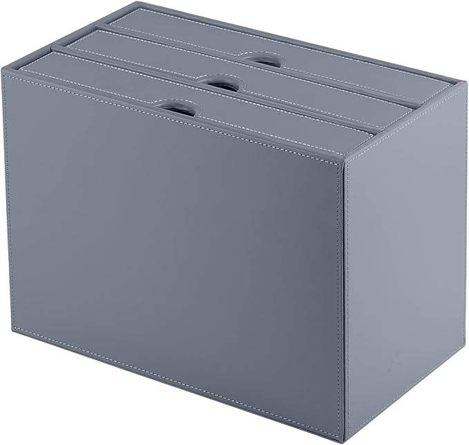 PU Leather Desk Organizer with 3 Drawers,Executive Office Supplies Desktop Filing A4 File Cabinet/Holder for Jewelry/Bill/Paper/Documents/Makeup Home Decor Stationery Storage Box,Grey