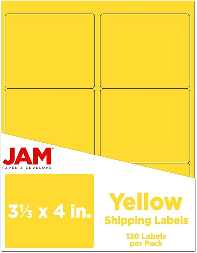 JAM PAPER Shipping Address Labels - Large - 3 1/3 x 4 - Yellow - 120/Pack