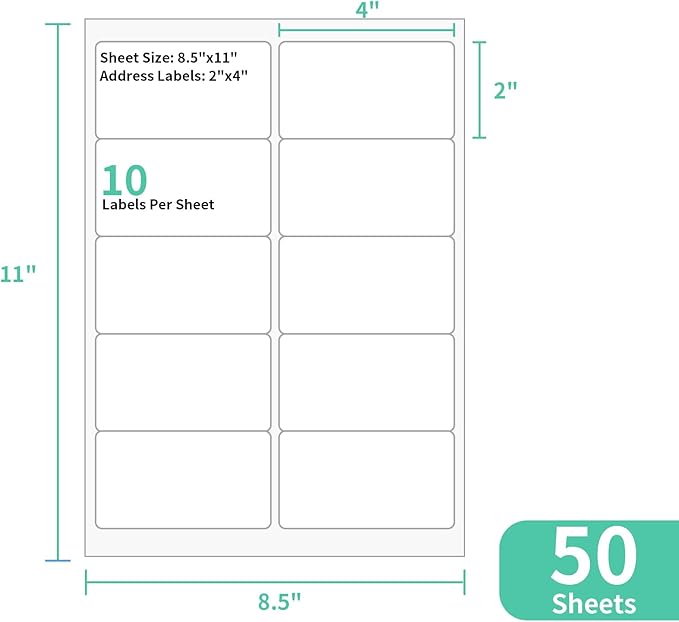 InpourPack 1000 Sheets 10 up Labels, 2" x 4" Shipping Paper for Laser/Inkjet Printer, Mailing Blank Labels, Self Adhesive Customized Stickers