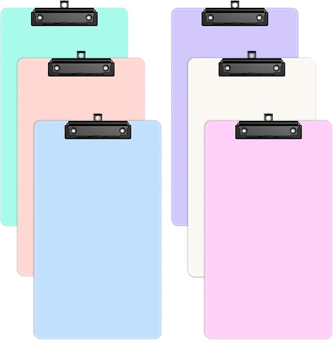 Zoenley Legal Size Clipboard Set of 6, Light Colorful 8.5 x 14 Clip Board for Lawyer, Nurse, Business, with Low Profile Black Clip, Office & School Supplies