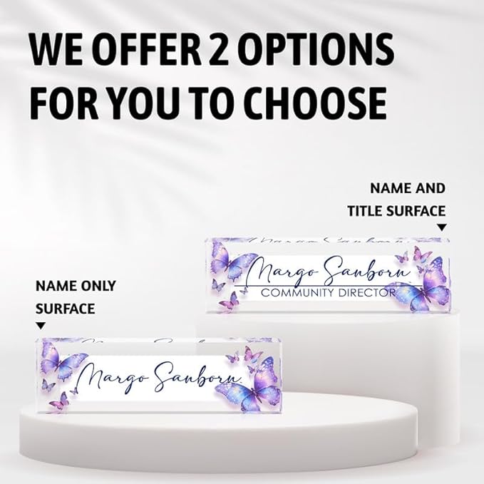 Desk Name Plate Personalized Name Plate for Desk, Office Desk Decor, 3D Style Personalized Plaque Name Plates for Desks Custom Appreciation Gifts for Boss Lady Employee Coworkers (Colorful Butterfly)