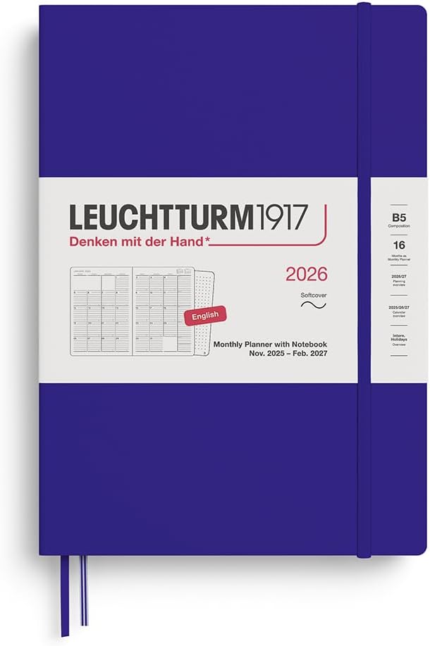 LEUCHTTURM1917 - Monthly Planner & Notebook 2026, Softcover, Composition (B5), Ruled, Ink (Nov 1, 2025 - Feb 28, 2027)