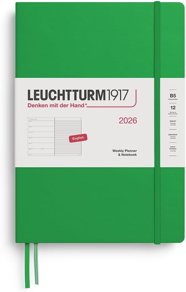 LEUCHTTURM1917 - Weekly Planner & Notebook 2026, Hardcover, Composition (B5), Ruled, Spring Leaf (Jan 1 - Dec 31, 2026)