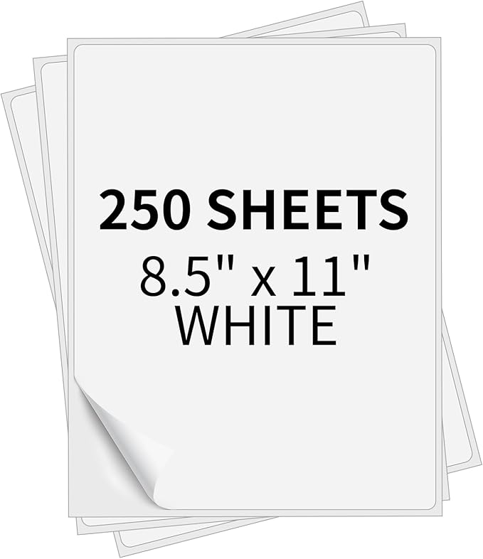 PAPRMA Full Sheet Labels 8.5” x 11” Sticker Paper Matte White, Large Shipping Label Paper for Inkjet Laser Printer, 250 Counts