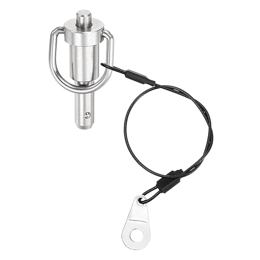 uxcell 1 Pcs Quick Release Pin, 5/16" x 0.5"(Dia. x L) Push-Button Ball Locking Pin 304 Stainless Steel Ring Handle Locking Pin with Wire for Audio Bimini Top Marine, Silver