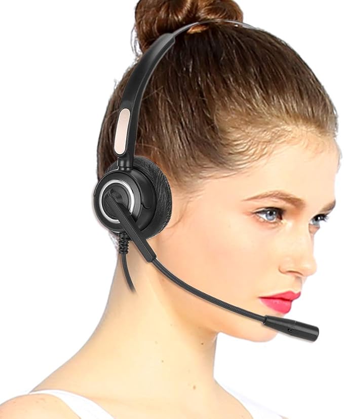 510D USB Computer Headset, Telephone Operator Headphone with Adjustable Microphone, Noise Cancelling USB Earphone for Call Center, Office, Soft Memory Foam Ear Cushion, Durable Met