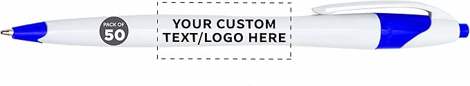 DISCOUNT PROMOS Custom Slim Curvy Ballpoint Pens Set of 50, Personalized Bulk Pack - Blue Ink, Retractable, Great for Office, School, Tradeshows - Blue