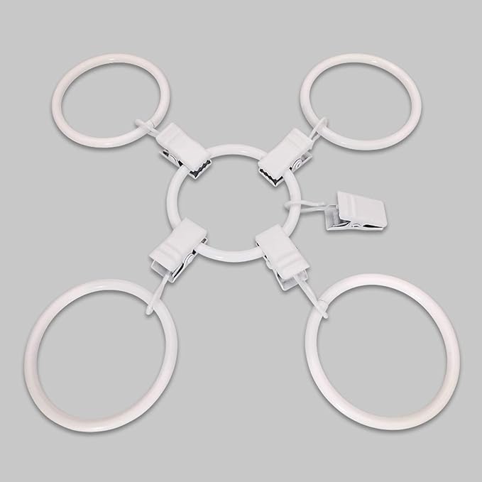 LLPJS 20 Pack Metal Curtain Rings with Clips, Curtain Clip Rings Hooks for Hanging Drapery Drapes Bows, Curtain Rod Rings 1.5 inch Interior Diameter, White