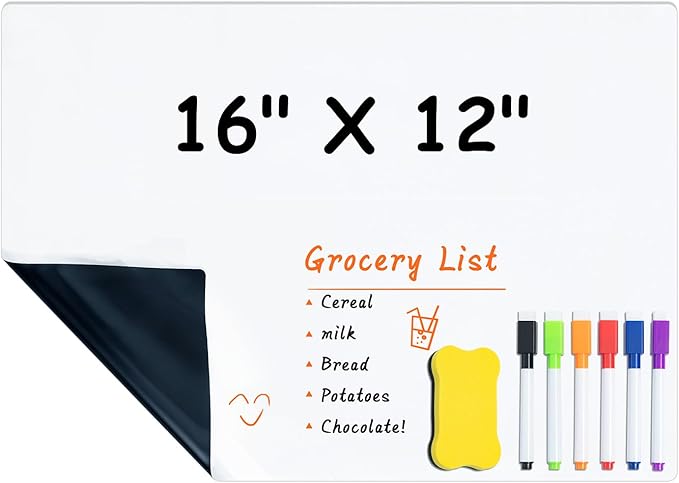 M&G Magnetic Dry Erase Board for Fridge, 16”x 12” Fridge Whiteboard for Kitchen, Refrigerator White Board Set with 6 Markers and Eraser, to Do List, Family Schedule Planning Board