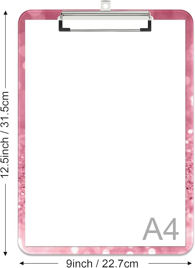 Rimilak Plastic Clipboards with Metal Clip, A4 Letter Size 9 x 12.5 in, Office Decorative for Students Women Men and Kids, Cute Custom Pattern, Work Hard