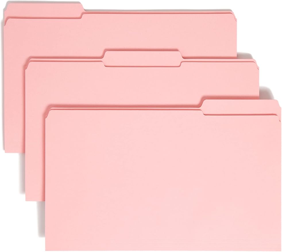 Smead File Folder, Reinforced 1/3-Cut Tab, Legal Size, Pink, 100 per Box (17634)