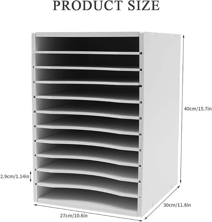 Vertical Desktop Sorter White, 11 Slots Wooden Mail Organizer Vertical File Organizer, Paper Sorter Organizer with 11 Slots Adjustable, Construction Paper Storage Mailbox for Classroom Office (White)