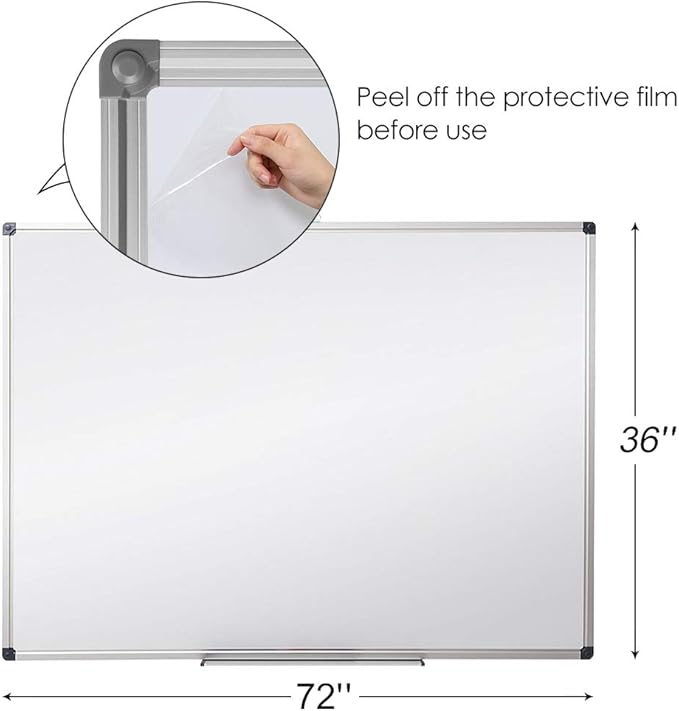 XIWODE magnetic dry erase board, wall-mounted whiteboard, 36 x 72 inches, silver aluminum alloy frame, durable, smooth surface, easy to write and clean, large writing board