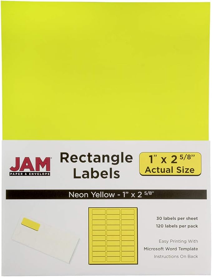 JAM PAPER Return Address Labels - Standard Mailing - 1 x 2 5/8 - Neon Yellow - 120 Shipping Labels/Pack