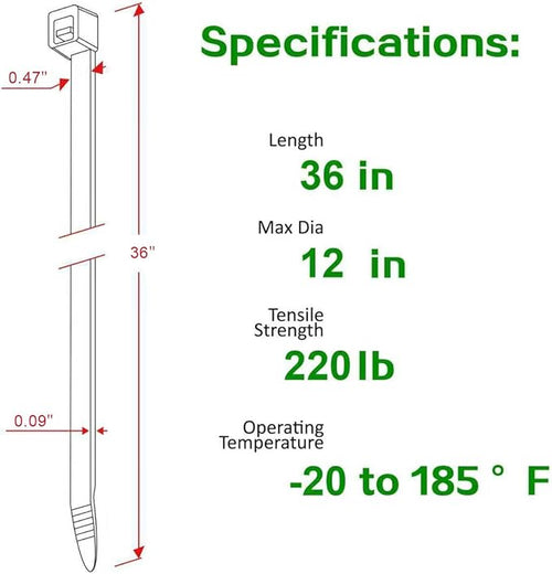 60 PCS Zip Ties Heavy Duty, 36 Inch 220 lbs Extra Long Large Cable Ties, Self-Locking Strong Tie Wraps for Indoor and Outdoor Use