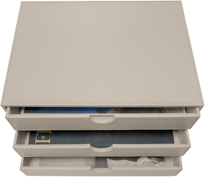 UnionBasic Document Organizer, 3-Drawer File Cabinet Document Storage Box, Office Desktop Filing Organizer, Feather Gray