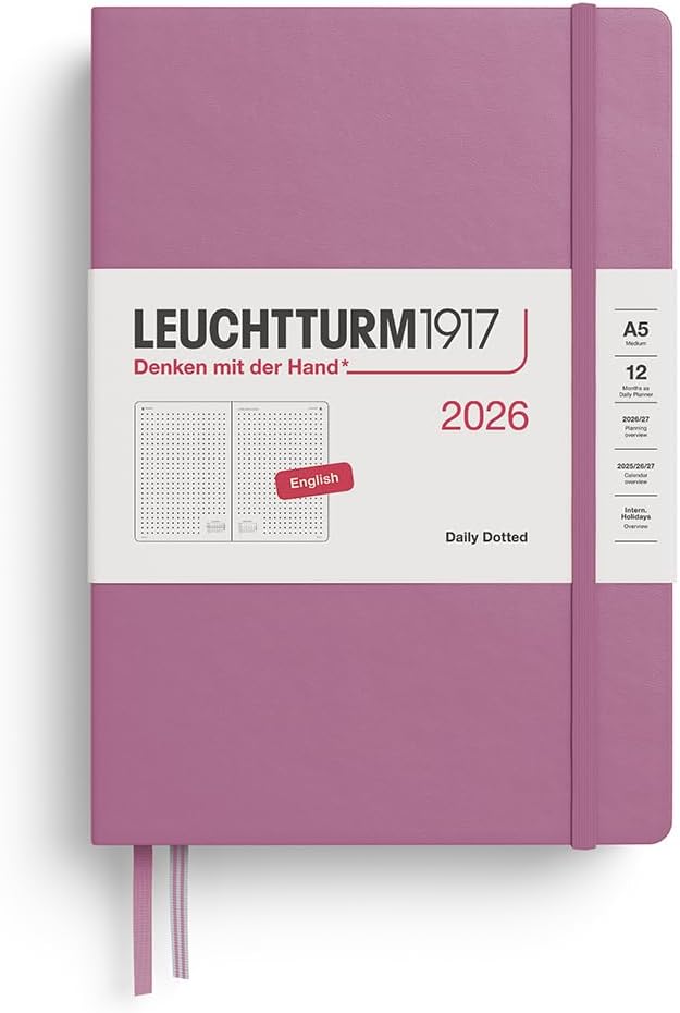 LEUCHTTURM1917 - Daily Planner 2026, Hardcover, Medium (A5), Dotted, Dusty Rose (Jan 1 - Dec 31, 2026)