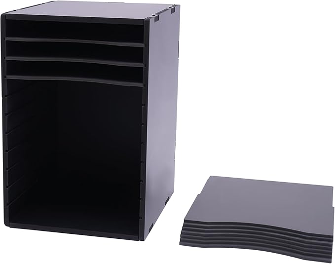 Vertical Desktop Sorter 11 Slots, Mail Organizer Vertical File Organizer, PVC Paper Sorter Organizer with 11 Adjustable Compartments, Construction Paper Storage Mailbox for Home Office (Black)