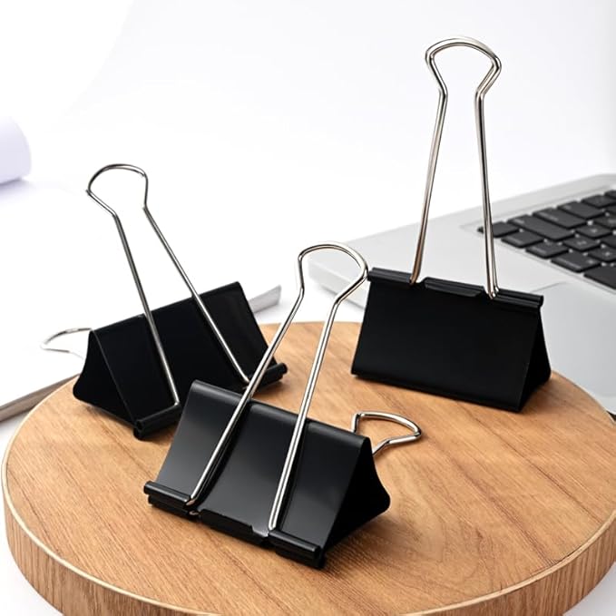 THREEBEGETSALL Extra Large Binder Clips 3 inch super big Binder Clips 6 Pack Big Metal Paper Clamps Black (3 Inch)