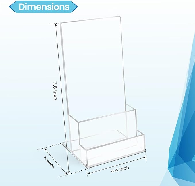 2 Pack Acrylic Brochure Holder Stand 4‘’, Clear brochure and business Rack Card Holder Stand, Plastic Flyer Display Stand for Magazine, Pamphlet, Booklets, Menu, Journals, Business Card