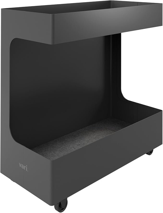 Vari Mobile Slim Under-Desk Cubby - Durable Steel & PET Felt Line - Open Storage & Easily Rolls - Dual Tier Office and Home Organizer Accessory - Black, 10” x 22” x 22”