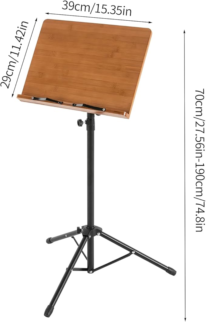 Sheet Music Stand & Desktop Book Stand, Rotatable Music Book Holder Stand,Wooden Portable Sheet Music Table Stand Height Adjustable from 27.5-74.8in with Book Stand Support,Foldable Tripod