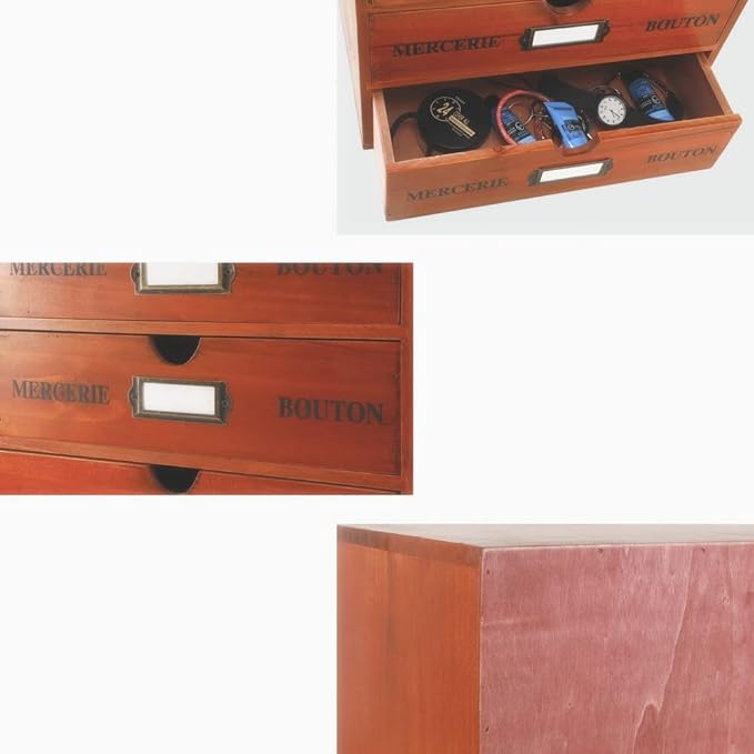 Wooden Storage Box with Drawers Vintage Office Supplies and Accessories Letter Tray Wood Desktop File Organizer 4 Tier Paper Sorter School Supply Holder Rustic Jewelry Box (LARGE BROWN)