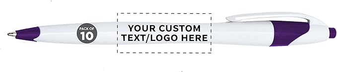 DISCOUNT PROMOS Custom Slim Curvy Ballpoint Pens Set of 10, Personalized Bulk Pack - Black Ink, Retractable, Great for Office, School, Tradeshows - Purple