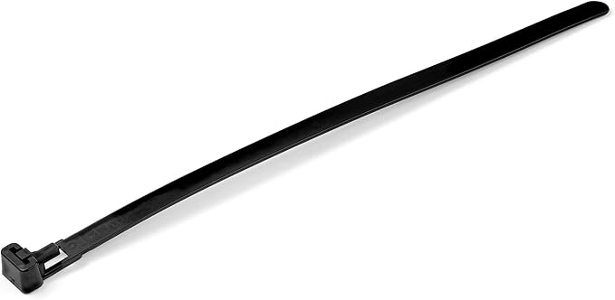 StarTech.com 8"(20cm) Reusable Cable Ties - 1/4"(7mm) Wide, 1-7/8"(50mm) Bundle Dia. 50lb(22kg) Tensile Strength, Releasable Nylon Ties, Indoor/Outdoor, 94V-2/UL Listed, 100 Pack - Black, TAA