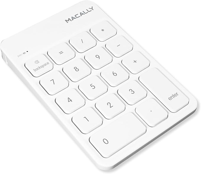 Macally Bluetooth Number Pad for Laptop, Apple, Mac, iMac, MacBook Pro/Air, Ipad, Windows PC, Tablet, or Desktop Computer - Rechargeable 18 Key Wireless Numeric Keypad - White Bluetooth 10 Key Numpad