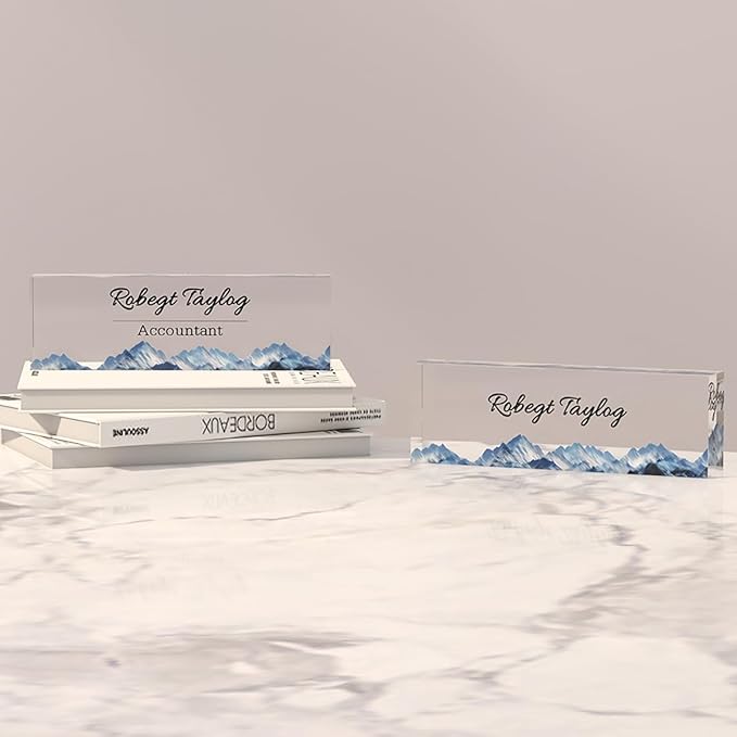 Personalized Office Desk Name Plate on Acrylic Glass - Custom Nameplate Decor, Accessories - Gift for Boss, Coworkers (Watercolor Flowers)