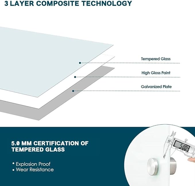 J&J worldwide Magnetic Glass Whiteboard 8' x 4', 96 x 48 Inches Large Frameless White Boards for Walls, Large Dry Erase Board for Office, Home, School
