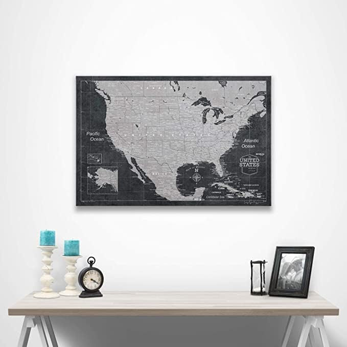 Push Pin USA Map Board - with Push Pins to Mark USA Travel - Handmade in Ohio, USA - Design: Modern Slate (36" x 24")