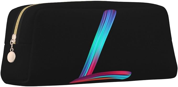 Cute Initial Pencil Case for Kids Simple Leather Pencil Pouch for Boys Girls Letter Design Pencil Box Pen Bag Pencil Pouch Office Stationery Organizer, Rainbow Letter L
