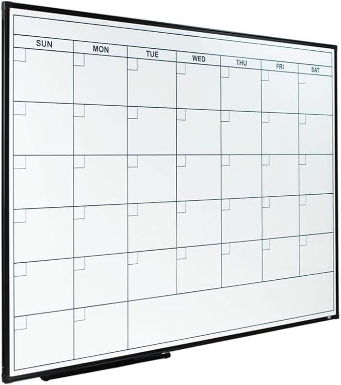 Lockways 36" x 24" Magnetic Dry Erase Calendar Whiteboard - Ultra-Slim Black Aluminum Frame Wall Mount Board for Office, Home & Classroom